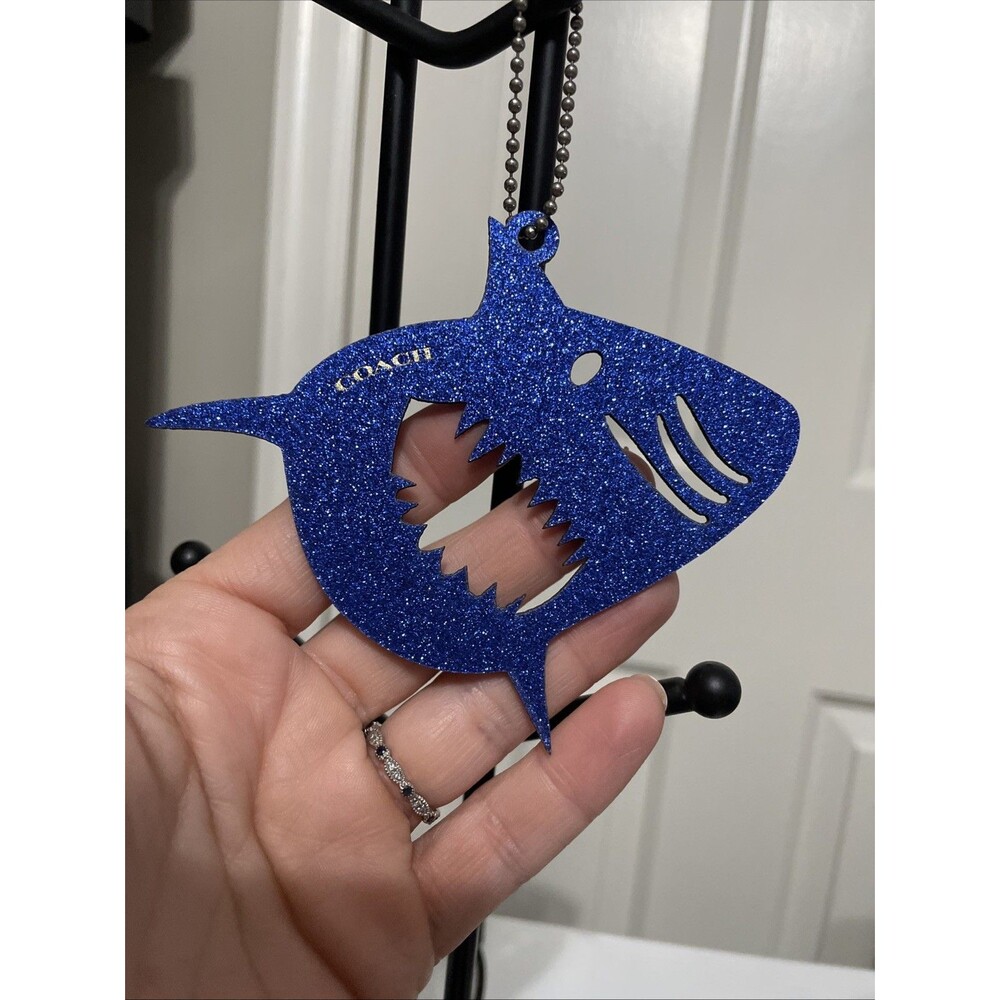 COACH SHARKY BLUE GLITTER Ornament Gift Tag Rare Limited Edition